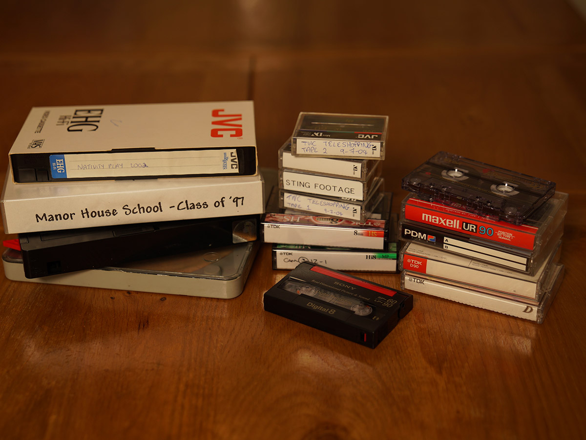 Assorted VHS, Betacam, Hi8, MiniDV, Digital8 and audio cassette formats